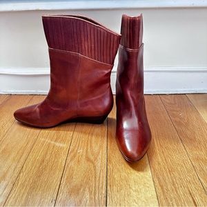 Frye Womens Sam Boot Sz 7 Brown Leather Mid Calf Wedge Heel Boho Minimalist